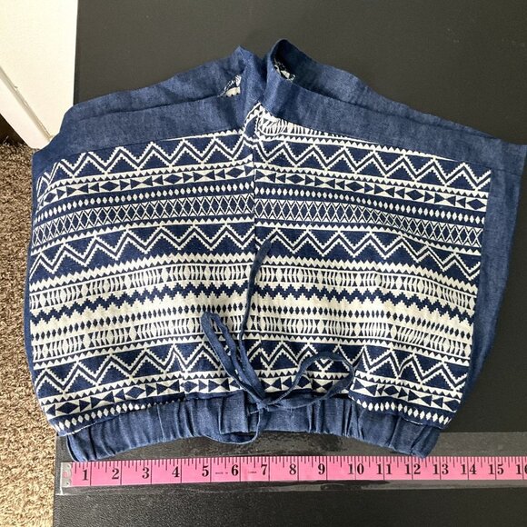 Anthropologie En Creme Shorts Women Small Embroidered Pull On Tie Aztec Denim - Picture 5 of 7